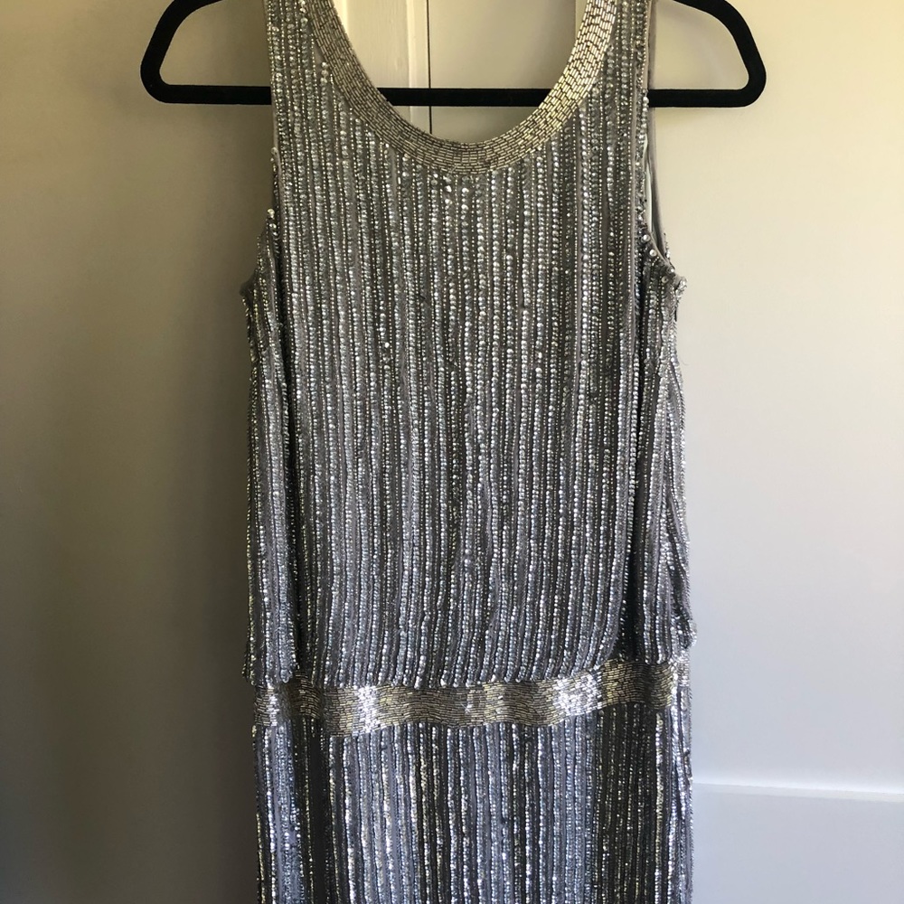 Adrianna Papell Silver Beaded Mini dress